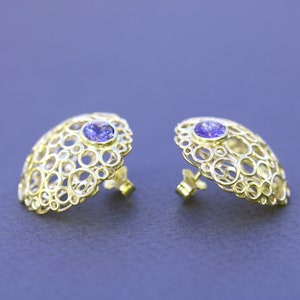 14k Solid Gold Blue Tanzanite Dome Shape Stud Earrings image 8