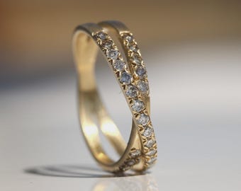 18ct ホワイト ゴールド ダイヤモンド ポリッシュ ダブル クロス