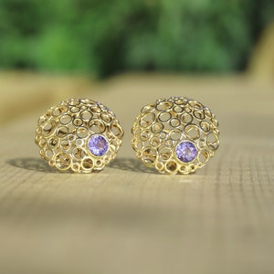 14k Solid Gold Blue Tanzanite Dome Shape Stud Earrings image 4