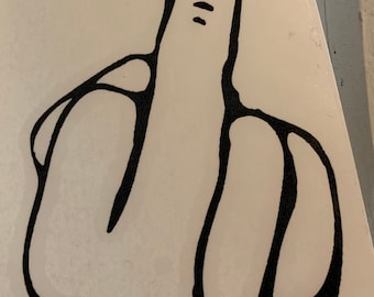 May include: Black and white line drawing of a middle finger.