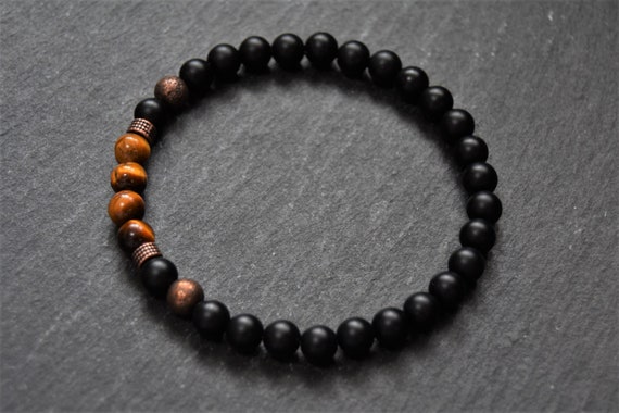 Men/'s Bracelet; Men/'s Black Bracelet; Black Beaded Bracelet; Black Matte Glass Beads; 8 inches; Gift For Him; Handcrafted
