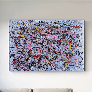 Large Oil Painting, Jackson Pollock Inspired Painting, Colorful  wall art, modern abstract art, abstract artwork, pouring painting SC258
