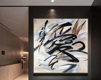 ORIGINAL Chinese Love Asian 爱, Abstract Painting calligraphy Asian Romantic Love Painting Chinese Calligraphy Abstract Wall Art SN157