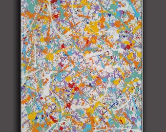 Abstract wall art, Large oil painting, Jackson pollock style, Beige yellow art Jackson Pollock style, jackson pollock inspired art SN142