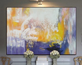 Original Yellow Abstract Painting On Canvas, Large Minimalist Artwork Yellow Beige, Yellow Abstract Wall Art Decor, Living Room Art SN61