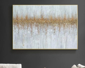 Grande oeuvre d'art murale, peinture abstraite à la feuille d'or, oeuvre d'art texturée avec empâtements, décoration murale dorée, oeuvre d'art moderne au-dessus du lit, toile contemporaine SN477