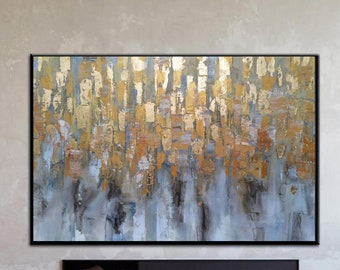 Gold Leaf Painting, Large Wall Art, Gold Wall Decor, Texture Wall Art, Gold Foil Painting, Original Abstract Painting Impasto painting SN476