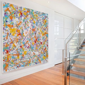 Abstract Wall Art, Oversized Painting, Jackson pollock Squre artwork, pollock inspired painting, Jackson pollock inspired art SN145