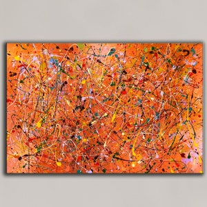 Extra large oil painting wall art, Oversized wall art, Orange Abstract Painting, Jackson Pollock red art, Large canvas abstract SN276