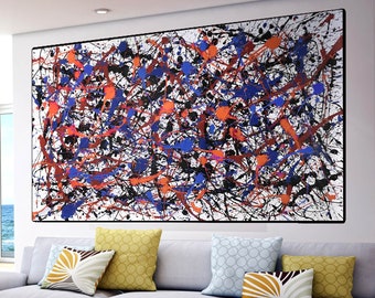 Large Oil Painting Original Pollock Painting Colorful Abstract Painting Extra Large Wall Art Abstract Abstract Painting Oversize Art SN178