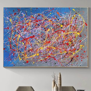 oversized wall art, large oil painting, large abstract art canvas,modern abstract painting original, Jackson pollock splatter painting SN293