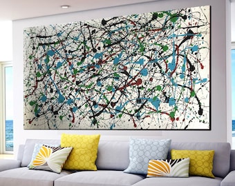 large abstract painting,extra large wall art,large canvas art,contemporary art,pollock abstract painting,original abstract painting SN174