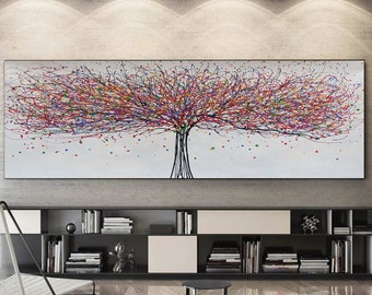 Pollock-Inspired Tree Abstract Painting, Original Drip Art on Canvas, Modern Wall Art for Office or Living Room SN515