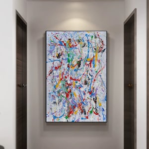 extra large painting, modern art canvas, original art painting, Multi-Colored Jackson Pollock Inspired Painting, Texture Painting SN226
