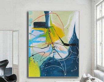 大型油絵、現代抽象キャンバス、特大額入り壁アート SN393 - Etsy 日本