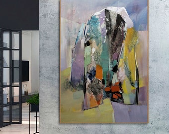 大きな抽象的な壁アート、オリジナルのテクスチャーのある絵画、手作り