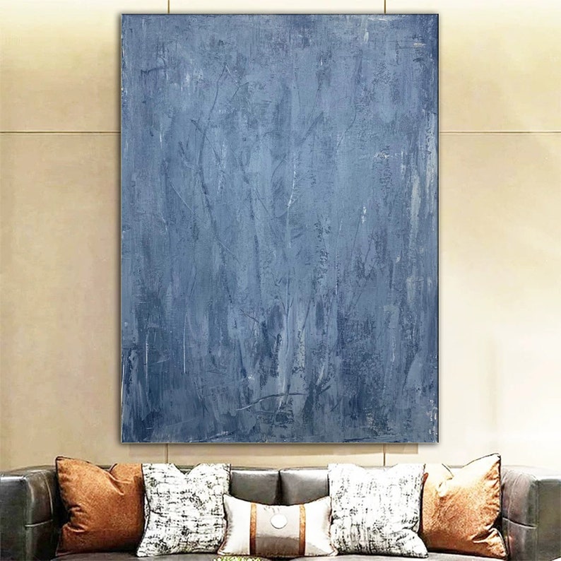 blue minimalist painting, blue abstract wall art, navy minimalist art, blue painting abstract painting, large blue painting SN416 image 3