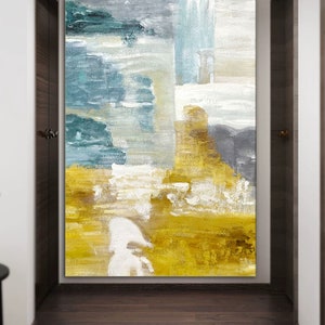 Abstract Canvas Wall Art, Oil Painting on Canvas, Modern Green and Yellow Minimalist Artwork for Bedroom, Living Room Wall Art SN427