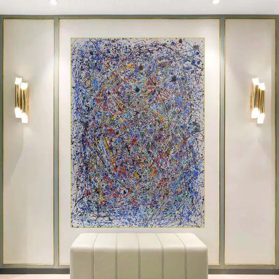 特大抽象ウォールアート、ジャクソン・ポロック風ボヘミアン絵画