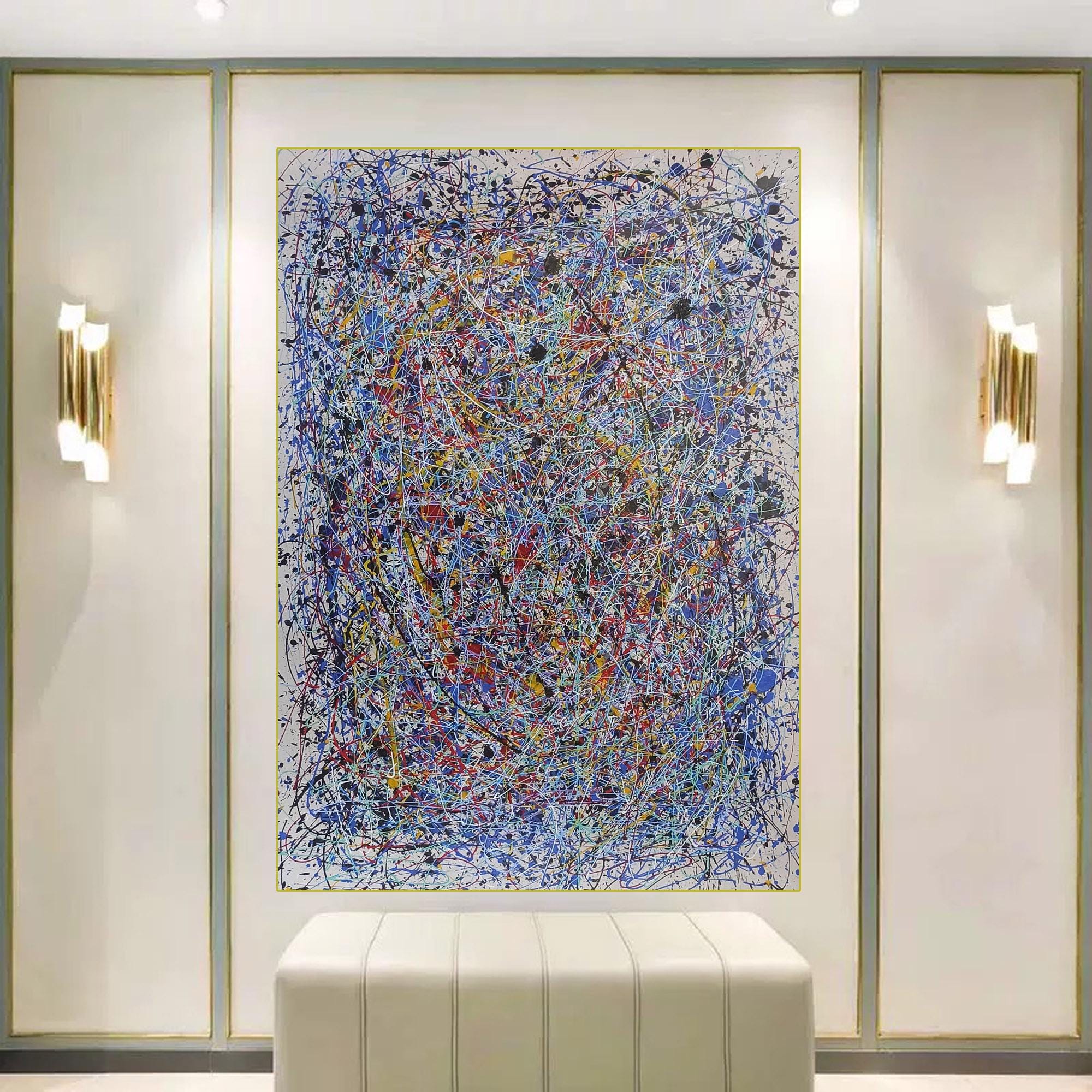 特大抽象ウォールアート、ジャクソン・ポロック風ボヘミアン絵画