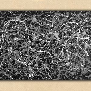 black and white wall art, jackson pollock inspired painting, Black Jackson pollock artwork, pollock style Painting, modern painting SN160