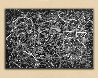 black and white wall art, jackson pollock inspired painting, Black Jackson pollock artwork, pollock style Painting, modern painting SN160