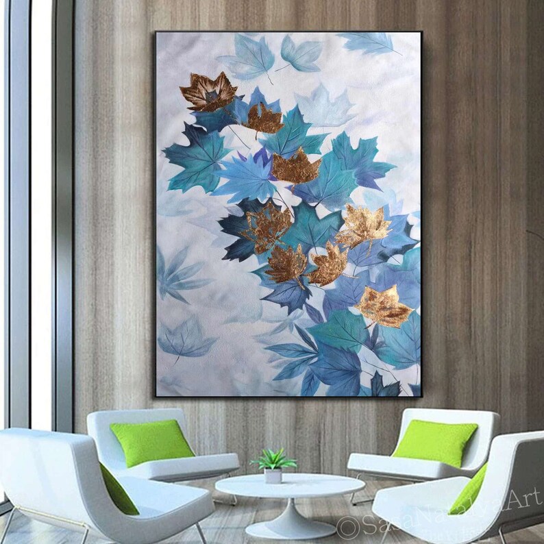 Large Modern Wall Art Maple Leaves Original Art Large Leaves Etsy