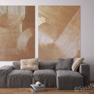 Set of Two Paintings, Gold Wall Decor Office, Monochrome Art, Set of 2 Large Painting, Gold Rich Texture Art, Large Modern Painting SN600