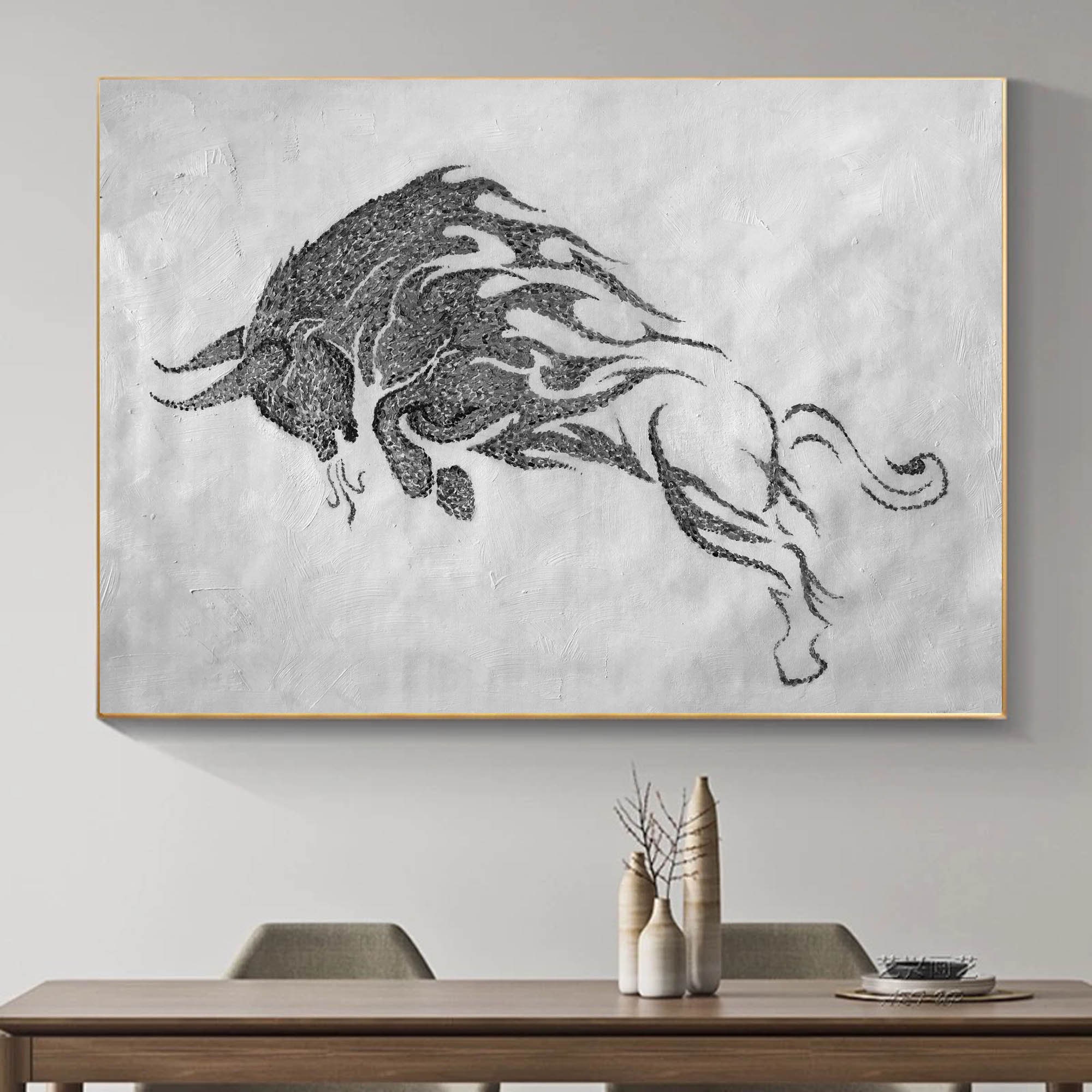 Bull Painting Abstract Canvas Large Oil Painting Original Etsy