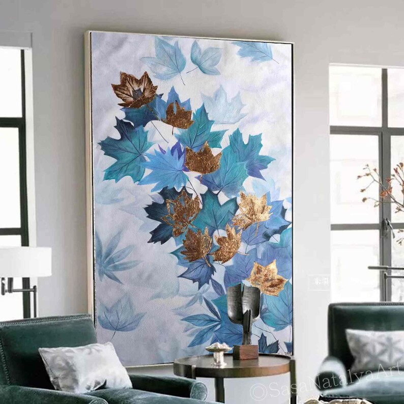 Large Modern Wall Art Maple Leaves Original Art Large Leaves Etsy