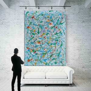 Large Abstract Painting, Original Painting, Jackson Pollock Style Painting, Green Painting, Abstract Canvas Art, Green Wall Art Canvas SN550