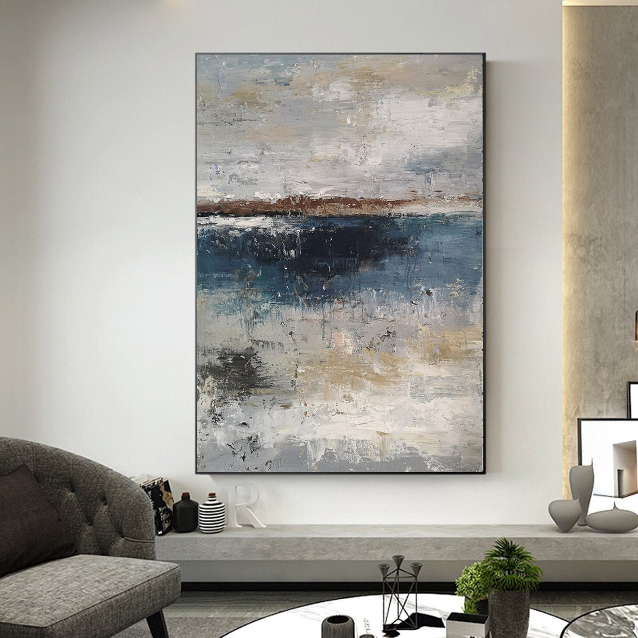 Large black and white abstract art painting for sale - 'Polaris