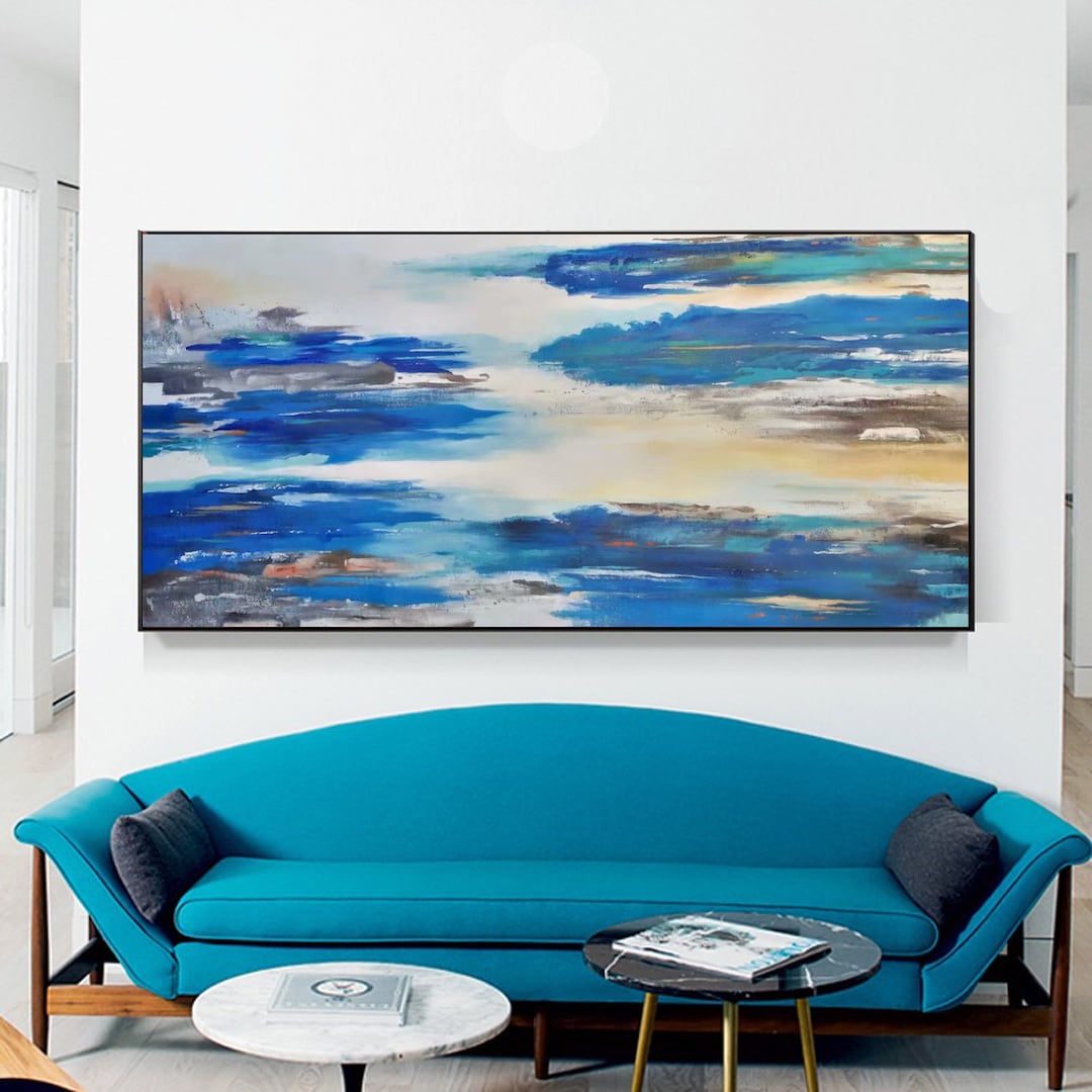 Original Abstract Blue Paintings on Canvas Handmade Painting for Living ...