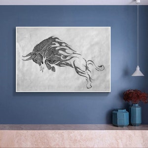 Bull Painting Abstract Canvas Large Oil Painting Original  Painting Abstract Animal Painting Original Black White Bull Painting SN179