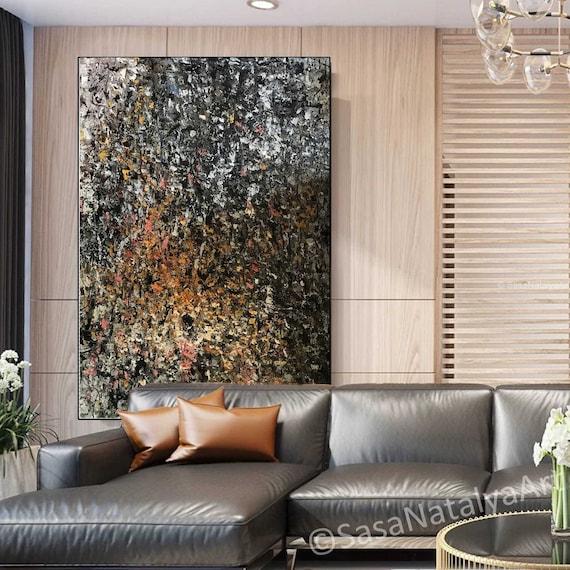 Large Oil Painting Brown Texture Painting Art Black Etsy
