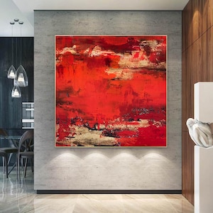 Red wall art abstract, Red painting, Colorful painting, Extra Large Wall Art For Living Room Large Interior, Red Wall Art on Canvas SN297