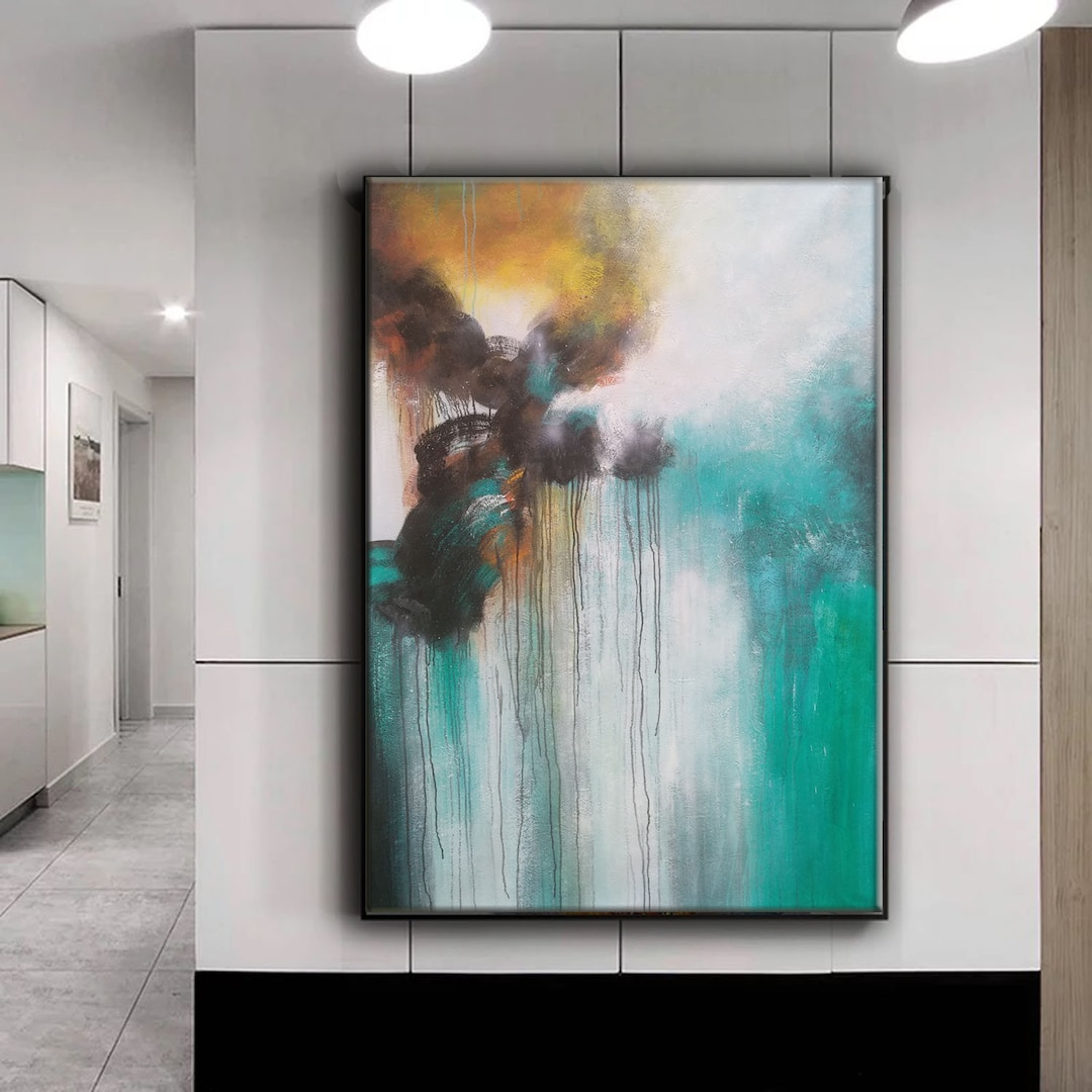 Abstrakte Wandkunst Leinwand – Grün & Gold, 40,6x61 Cm, Gerahmt, Minimalistisch Für Schlafzimmer & Wohnzimmer