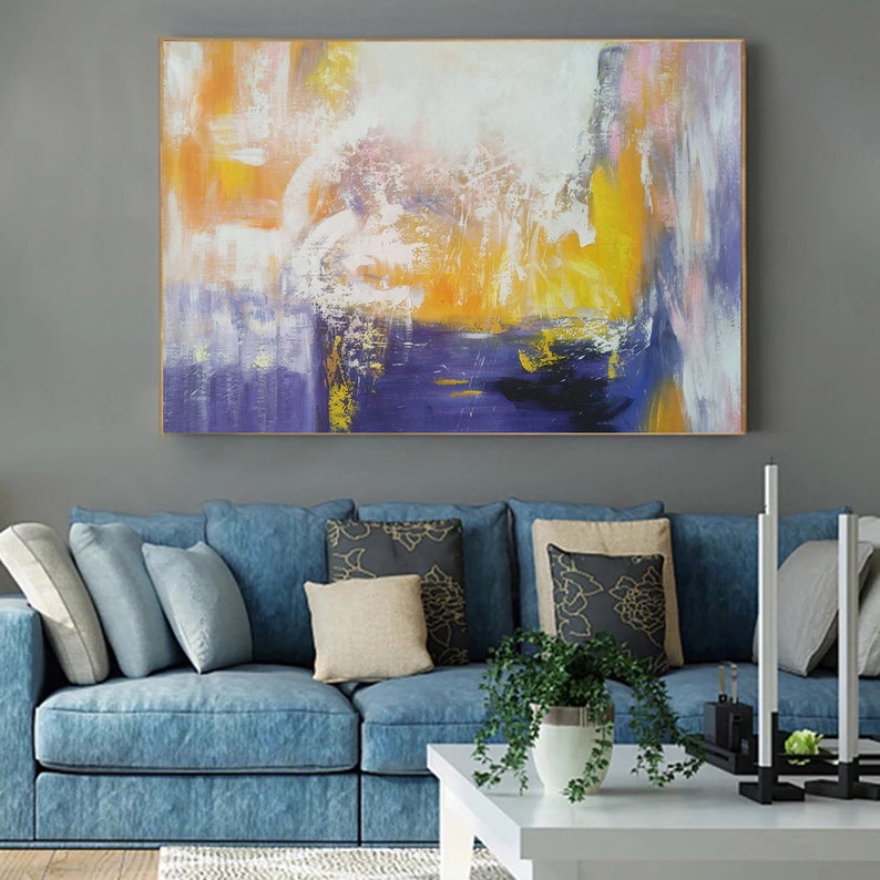 Yellow abstract painting Large canvas wall art Yellow oil Etsy