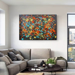 Moderne abstracte schilderkunst, hand olieverfschilderij, kunst aan de muur, grote abstracte schilderkunst, originele abstracte, getextureerde kunst, Jackson Pollock kunst SN190