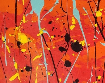 Large Red Jackson Pollock Style Wall Art, Multicolored