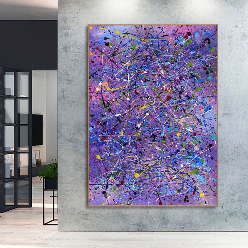 Purple Oil Painting Abstract Painting Canvas Giclée Splatter Etsy