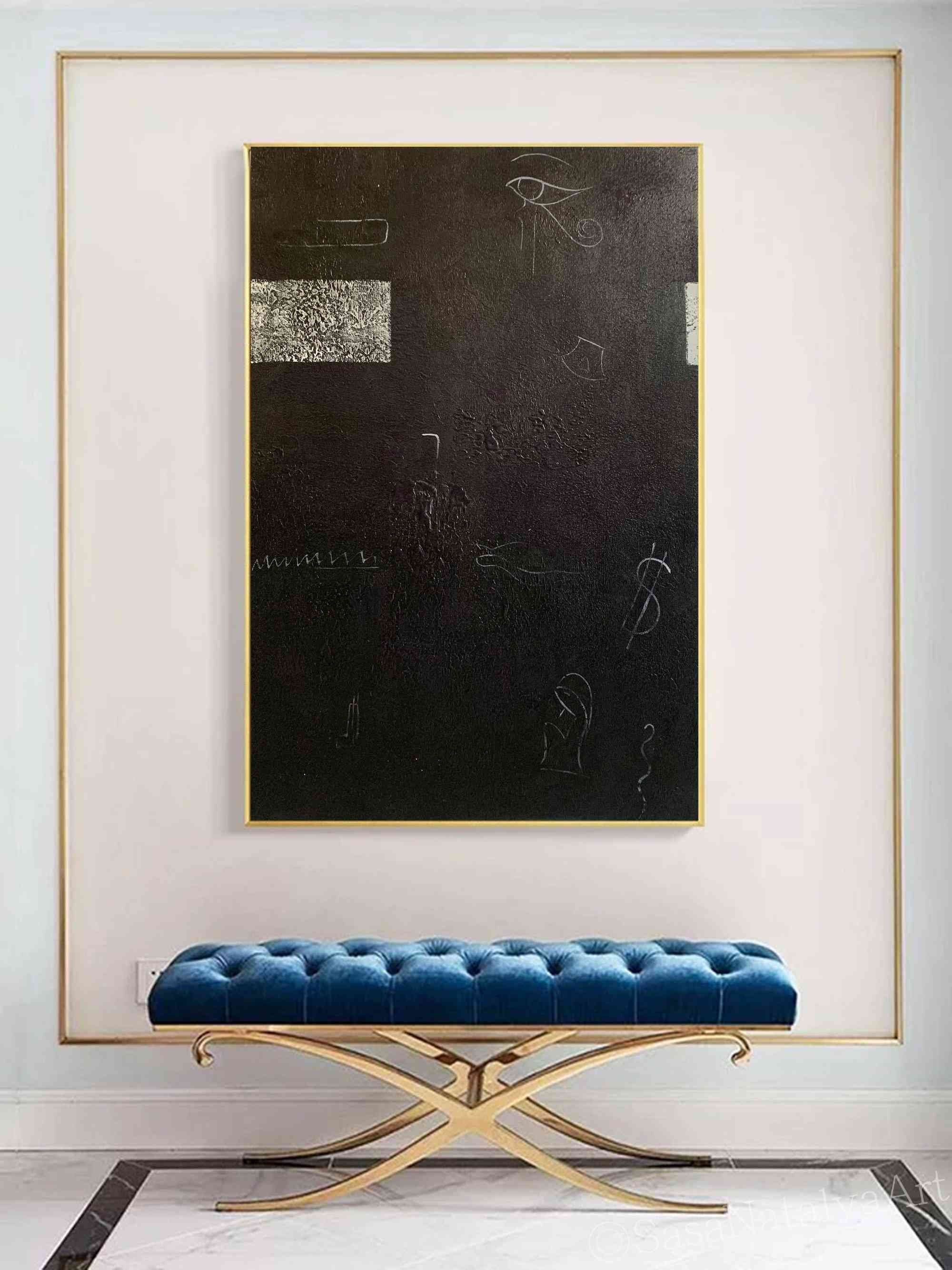 Large Black Art Black Abstract Art Black Texture Painting Etsy