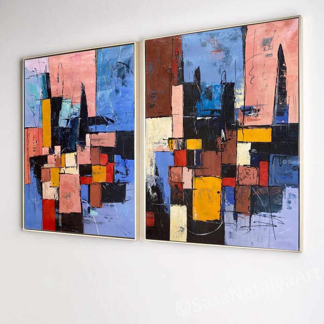 Set of 2 Large Original Paintings, Abstract Extra Large Wall Décor, Set