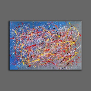 groot olieverfschilderij, oversized muurkunst, groot abstract kunstcanvas, modern abstract schilderij origineel, Jackson Pollock splatter schilderij SN293