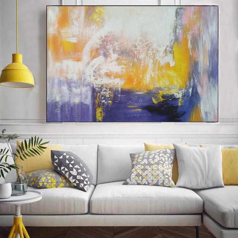 Yellow Abstract Painting Large Canvas Wall Art Yellow Etsy