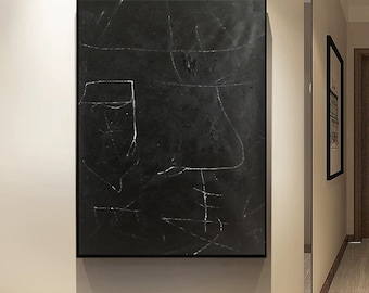 Pintura negra, Arte abstracto negro, Pintura con textura negra, Arte negro de gran formato, Arte negro, Pintura muy negra, Pintura negra minimalista SN498