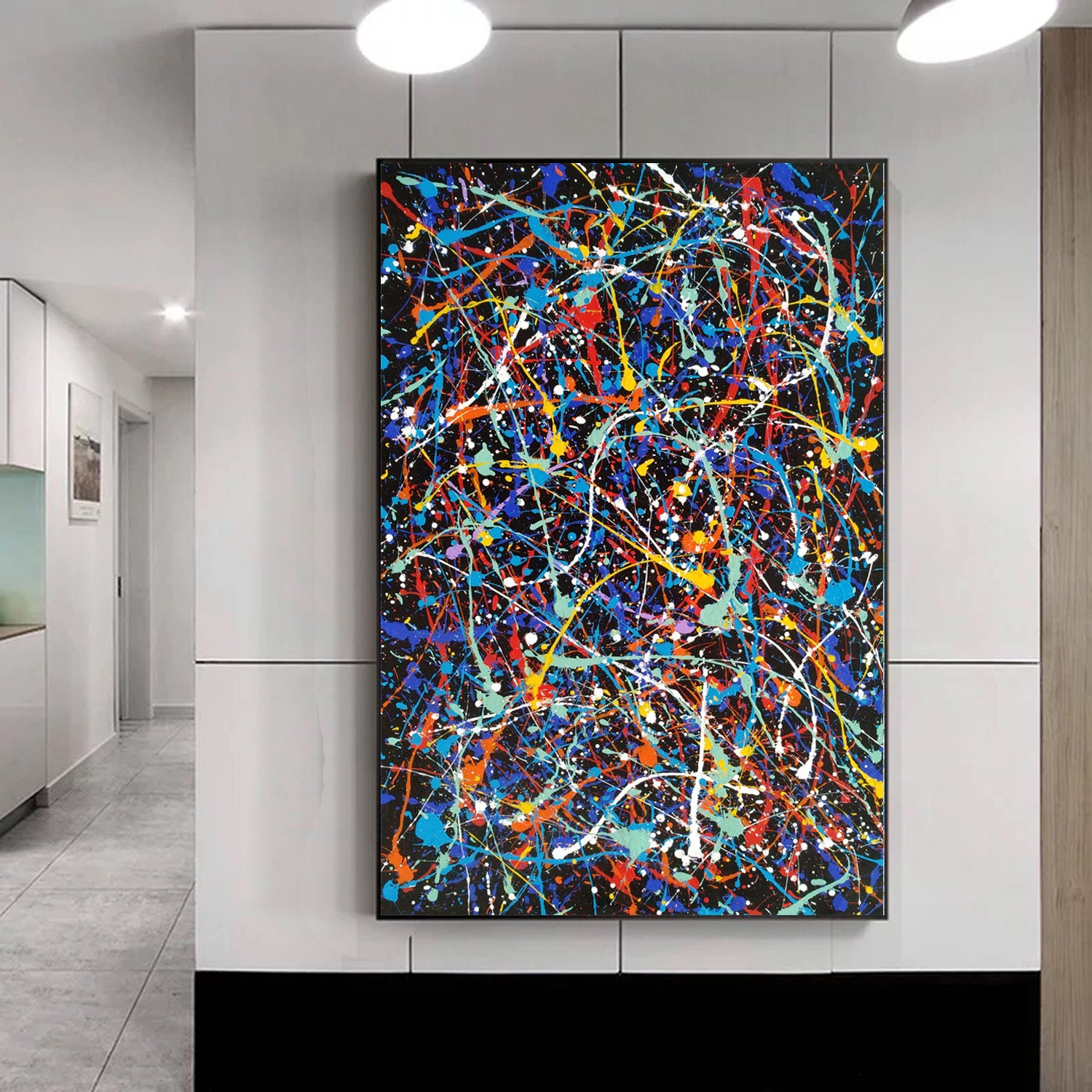 大きな抽象画 大きな絵画 特大の絵画、黒黄色のアート絵画、ジャクソン