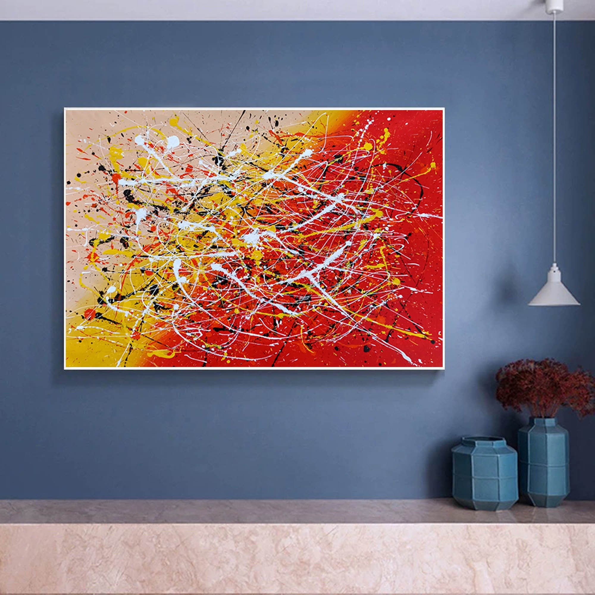 Red and Yellow Large Painting Inspired Drip Art Original | Etsy