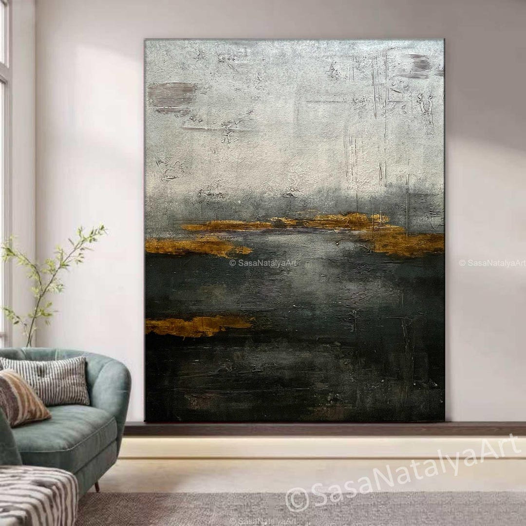 Modern Black and Gold Abstract Art, Large Textured Canvas for Luxury ...