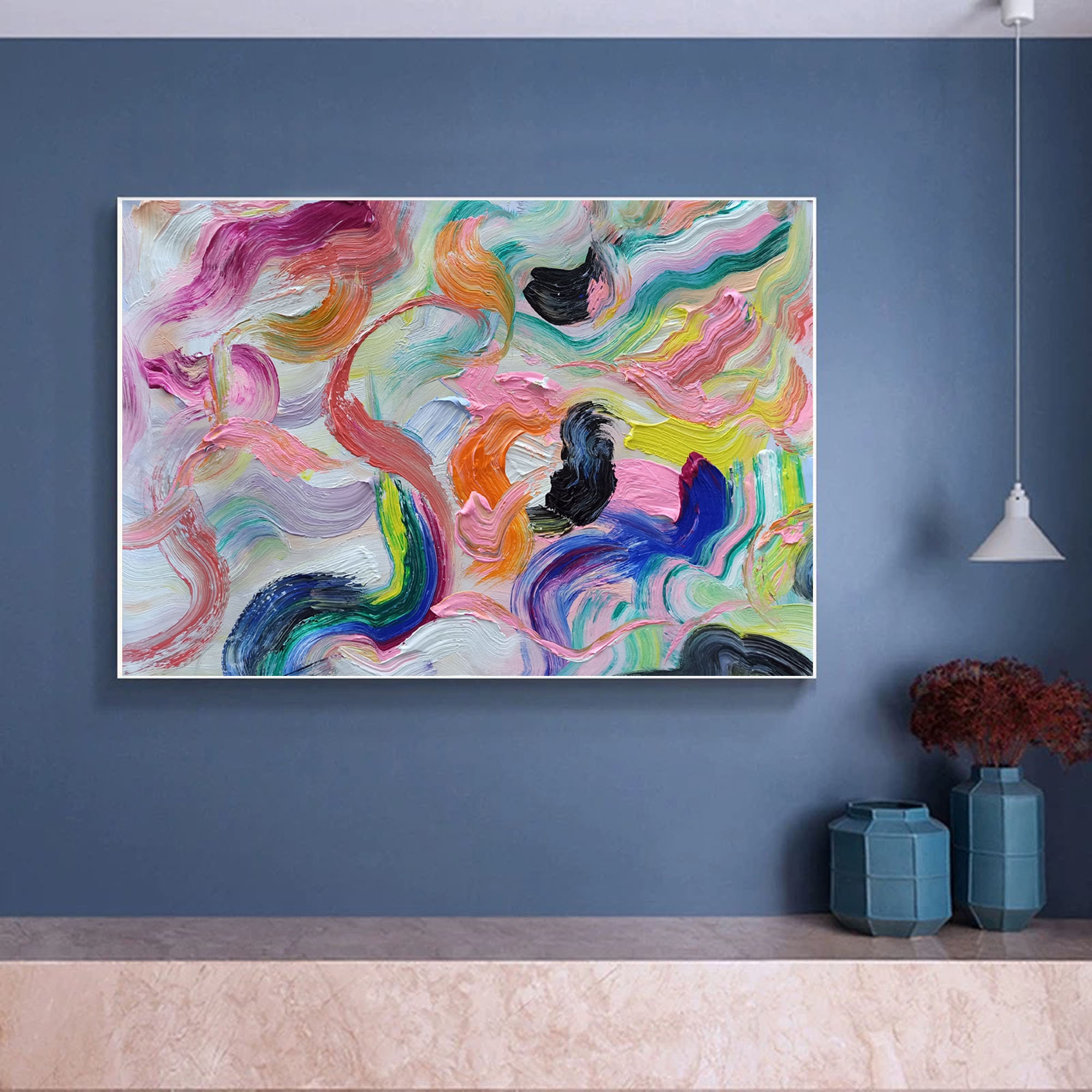 Multi-colored Oversized Abstract Painting on Canvas Acrylic